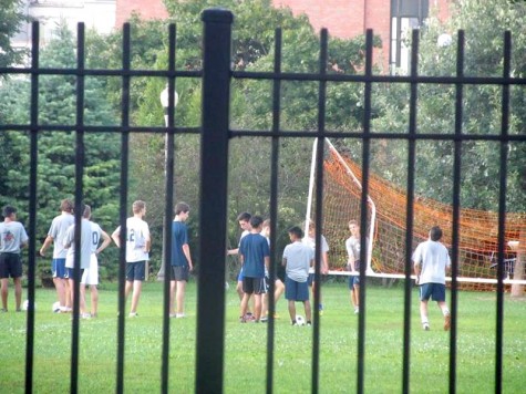 The boys soccer team practices in Skinner Park. 