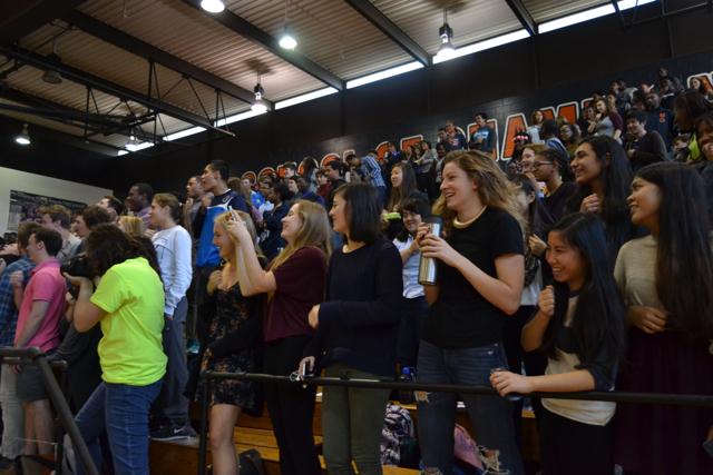 The seniors participate in a chant during candidate Shawn Kims speeches