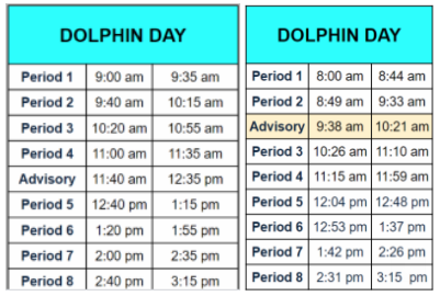 Comparing the two Dolphin Day schedules